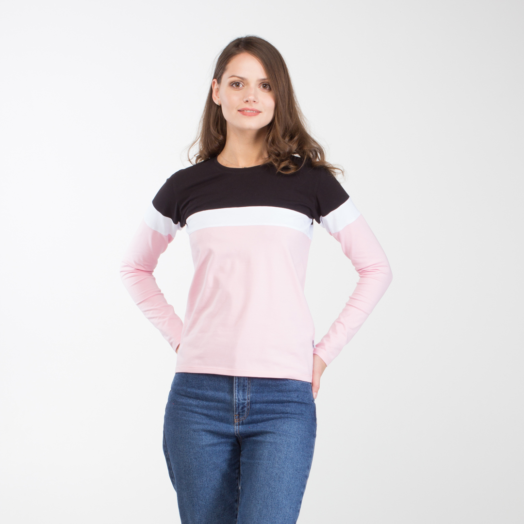 

Лонгслив LINS Мария (нежно-розовый + черный и белый) S-RP24(08-03)-M