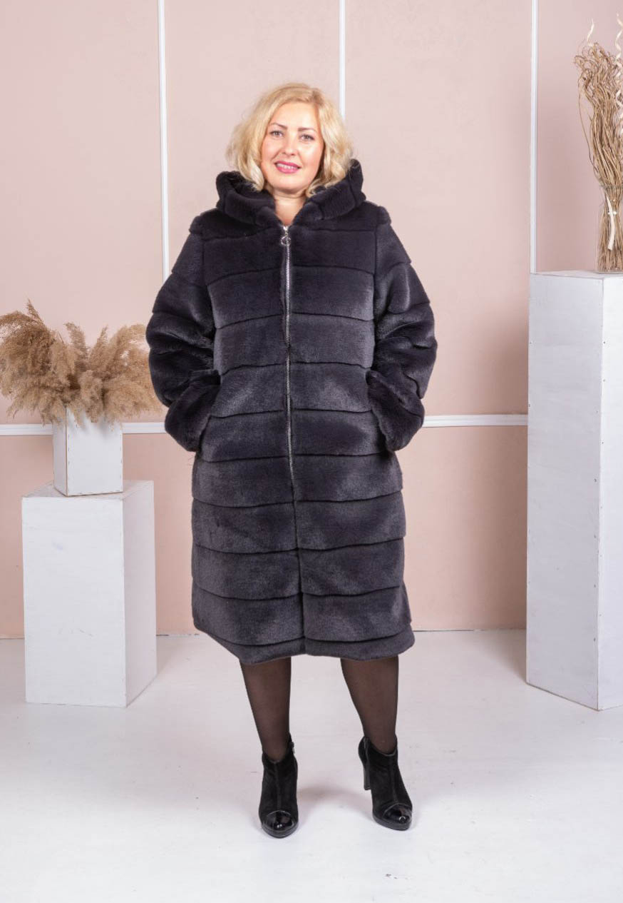 

Fashions • Шуба с капюшоном под шиншиллу Laurel Fashions 58 графит (№021/ш-бр-З)