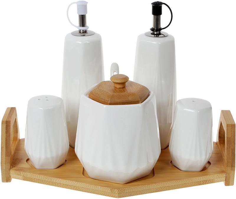 

Набор для специй Nouvelle Home Coutle: масло/уксус, соль/перец + сахарница, на подставке