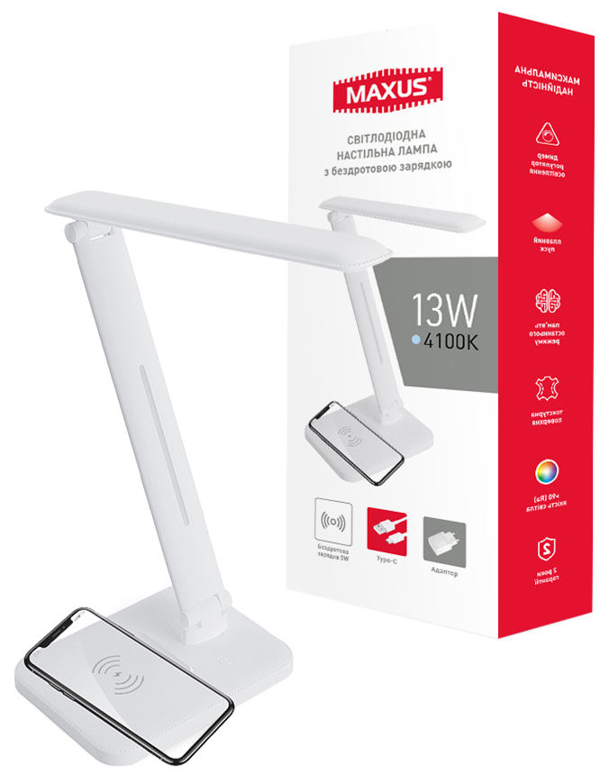 

Настольная лампа Maxus DL 13W 4100K WH Wireless charger