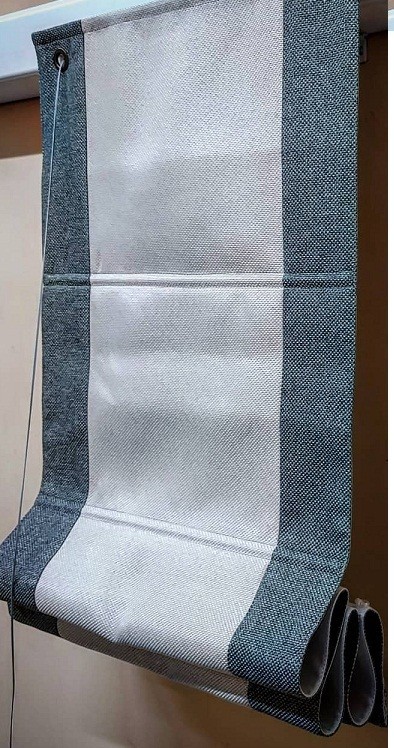 

Римская штора Рогожка Dimout Молочная с кантом Рогожка Стальная 2400*2500