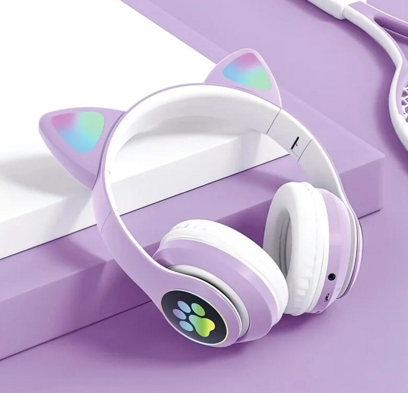 

Наушники беспроводные с ушками Cat Ear VZV-23 M Bluetooth С разноцветной подсветкой фиолетовые Складные