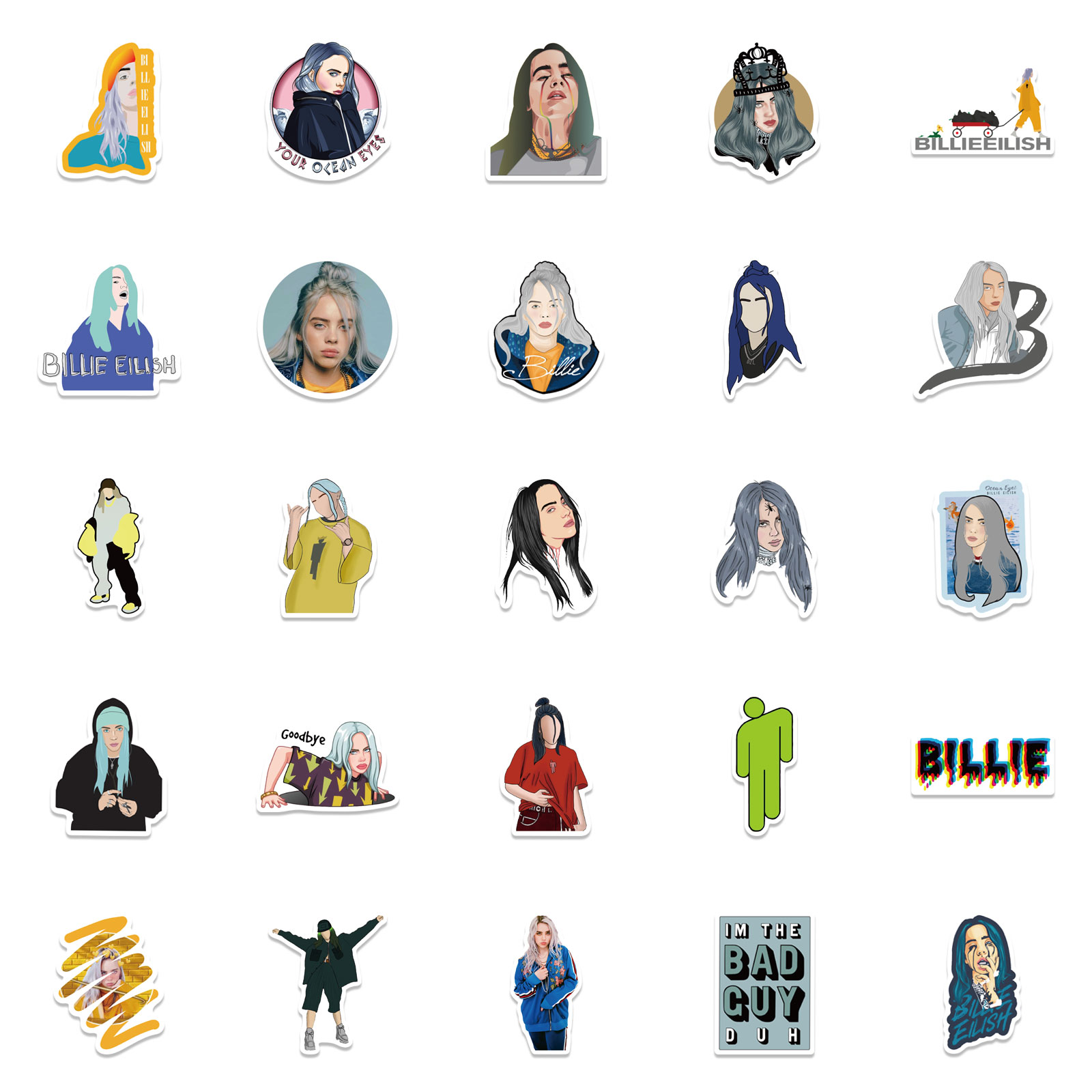 Набор наклеек Billie Eilish - 50 шт | Билли Айлиш - Водостойкие стикеры для  оклеивания – фото, отзывы, характеристики в интернет-магазине ROZETKA от  продавца: Smart Banana | Купить в Украине: Киеве, Харькове, Днепре, Одессе,  Запорожье, Львове