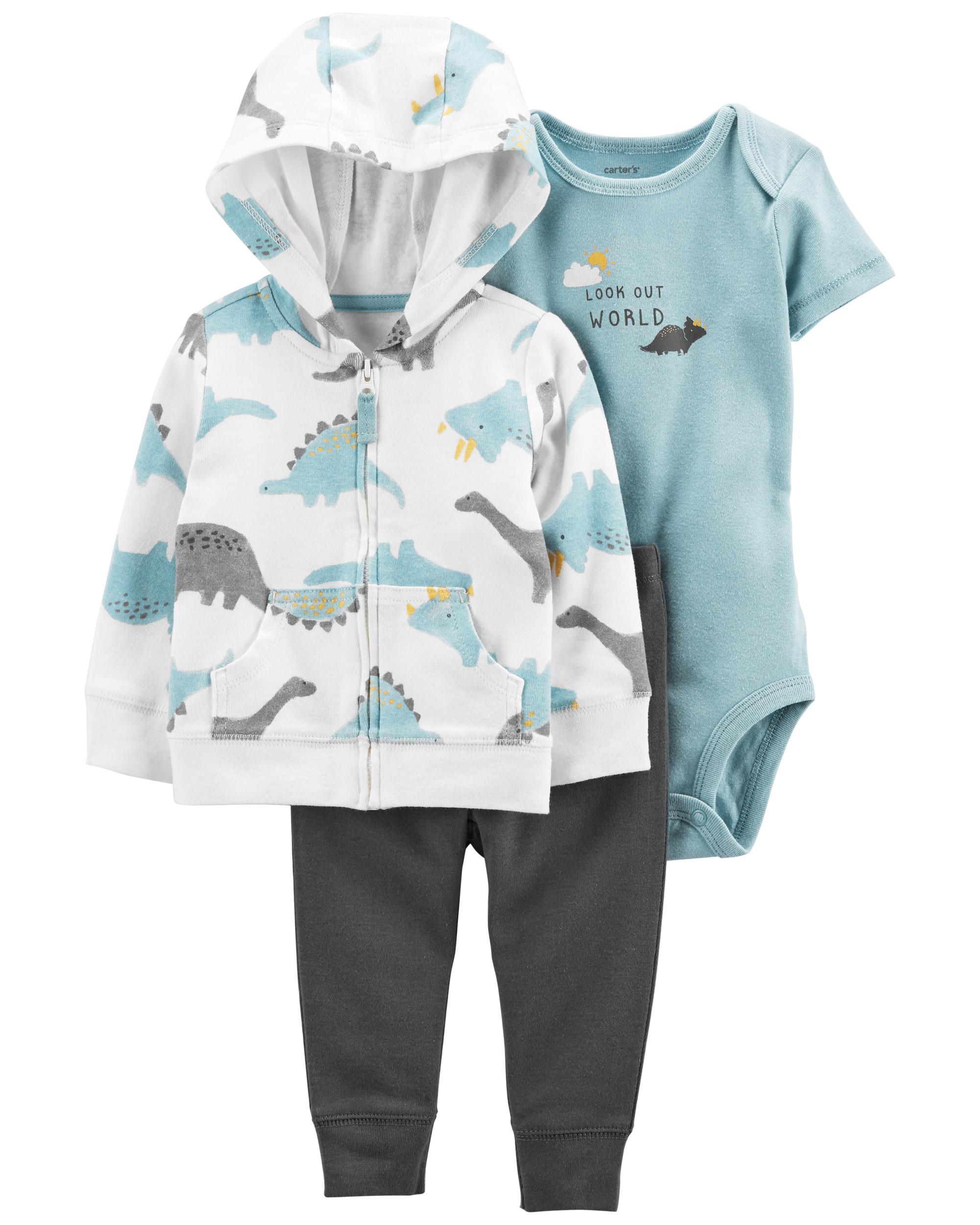 

Комплект (кофта + боди-футболка + штанишки) Carters 1L776010 6M 61-69 см Белый с голубым и чёрным (194135321748)