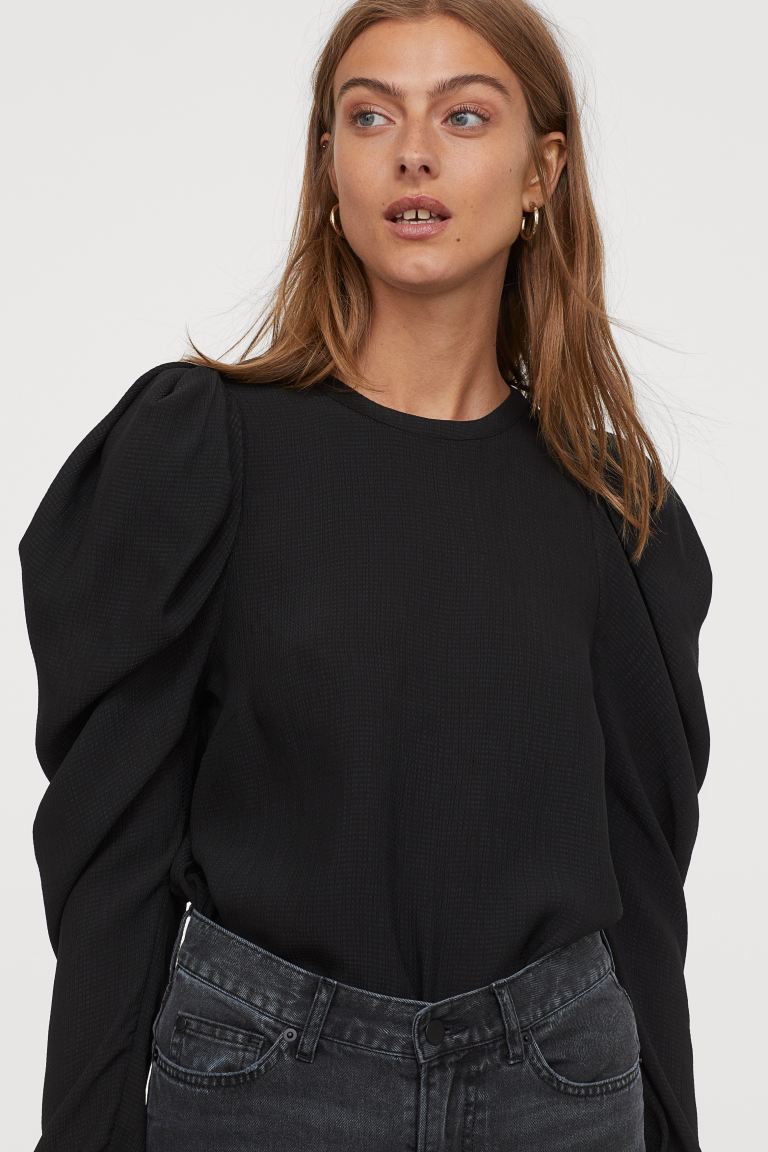 

Блузка с пышным рукавом H&M  Черный, Блузка с пышным рукавом H&M XL Черный