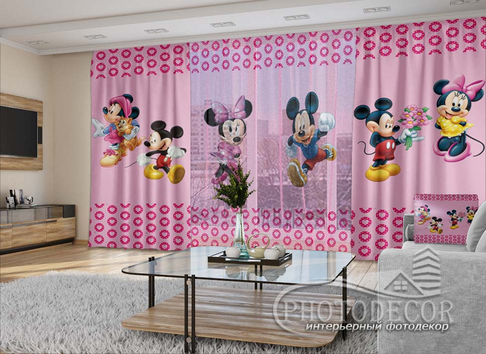 

3D - Фото Шторы и тюль PHOTODECOR с "Микки и Минни Маусом 2" (шторы 2,5м*2,9м, тюль 2,5м*3,0м)