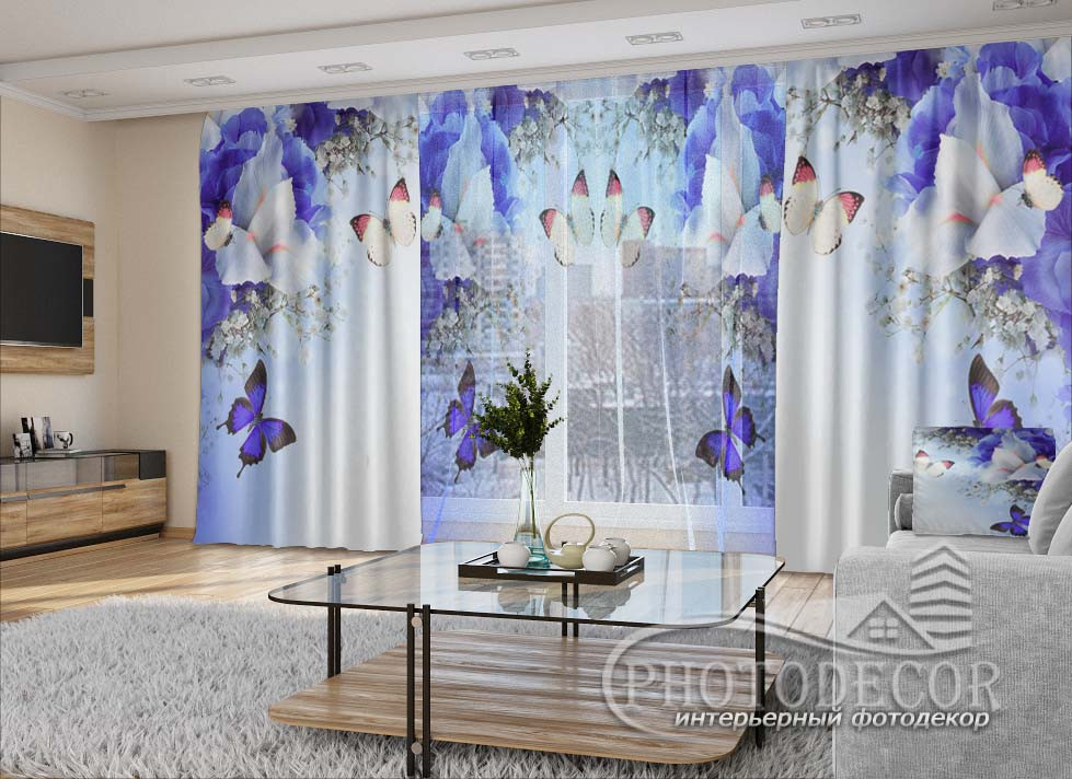 

3D - Фото Шторы и тюль PHOTODECOR "Ирисы и бабочки" (шторы 2,5м*2,9м, тюль 2,5м*3,0м)