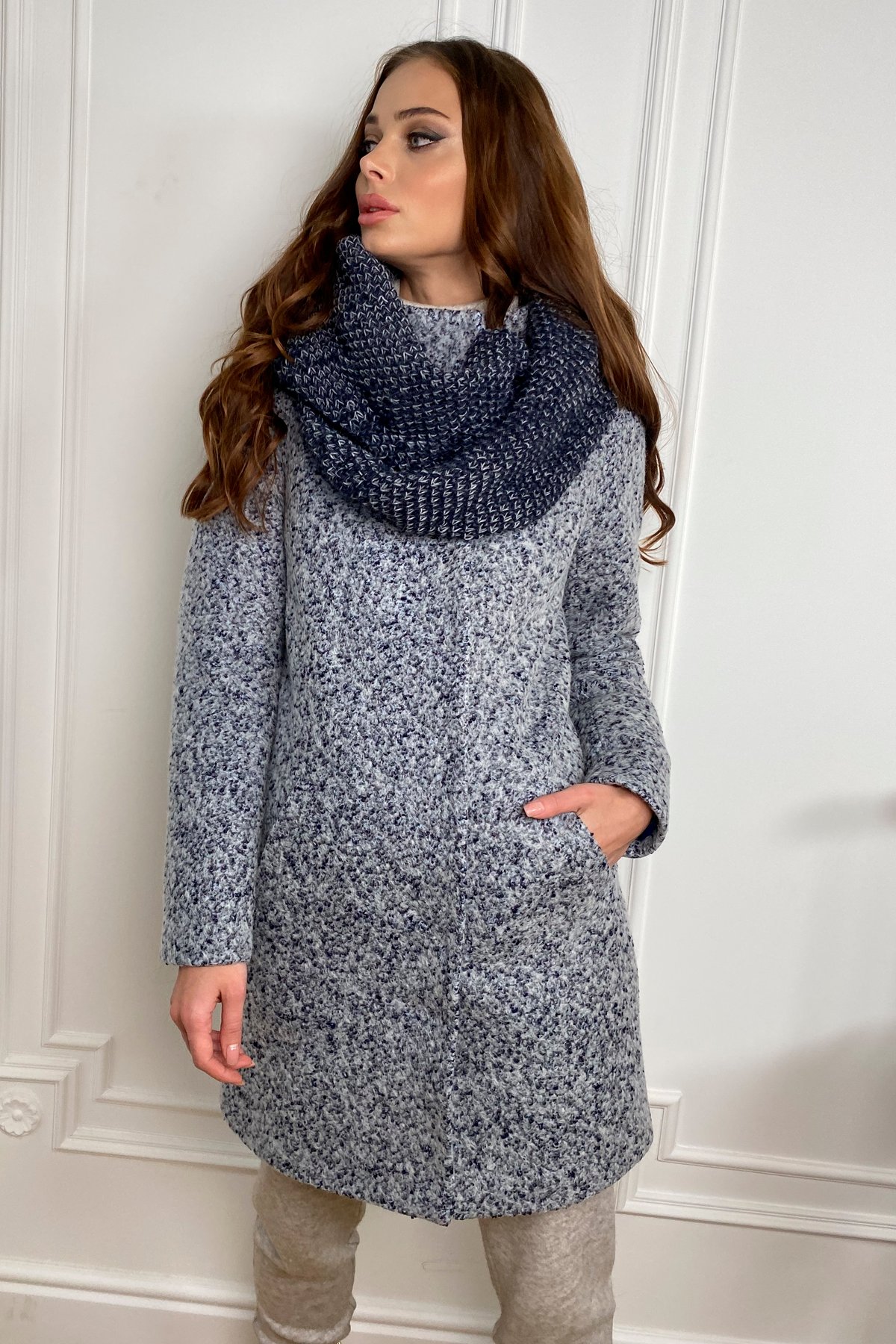 

Пальто Modasto зима шерсть букле "Фортуна 8508" S Серо-голубой