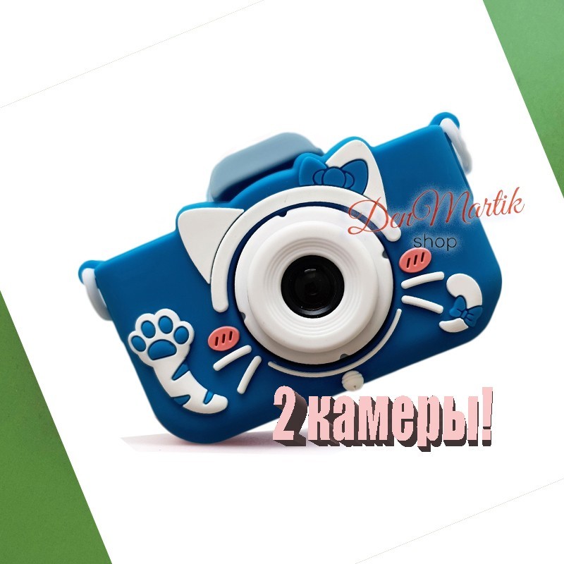 

Детский цифровой фотоаппарат Children`s fun Синий Котик New с двумя камерами 40М (T030_B)