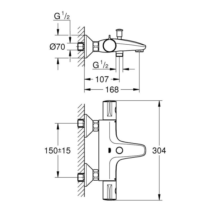 

Смеситель для ванны Grohe Grohtherm 800 34567000 термостатический (горячая слева)