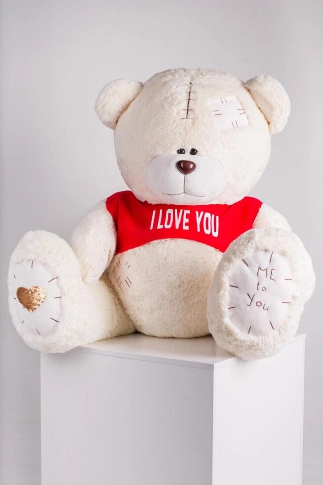 

Мишка с латками плюшевый в футболке Yarokuz Me To You 160 см Молочный