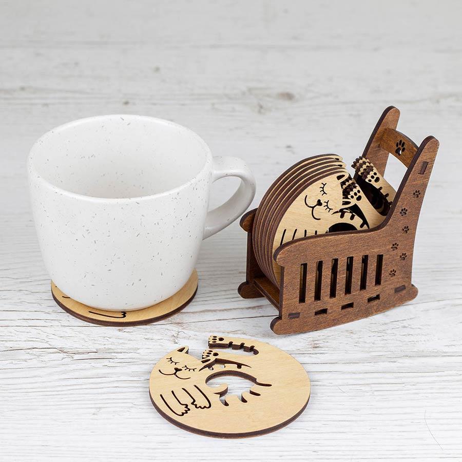 Набор костеров подставок для чашек VANZA Cats 4 шт. орех сосна – фото ...