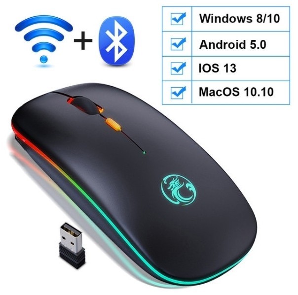 

Мышь беспроводная Е-1300 Bluetooth+USB 2.4 ГГц с подсветкой Black