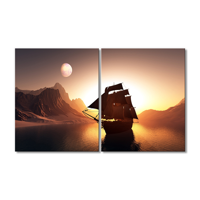 

Модульная картина Artel «Корабль на закате горы и луна» 2 модуля 80x120 см