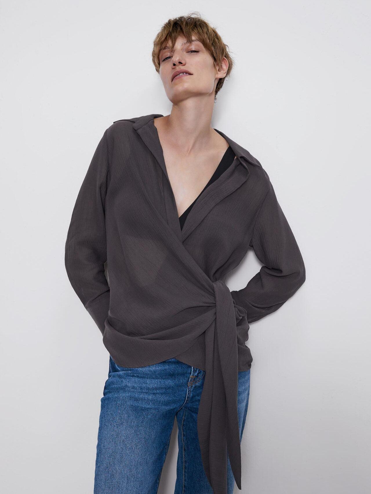 

Блузка Zara XAZ229653JTLD 2XL Темно-серая