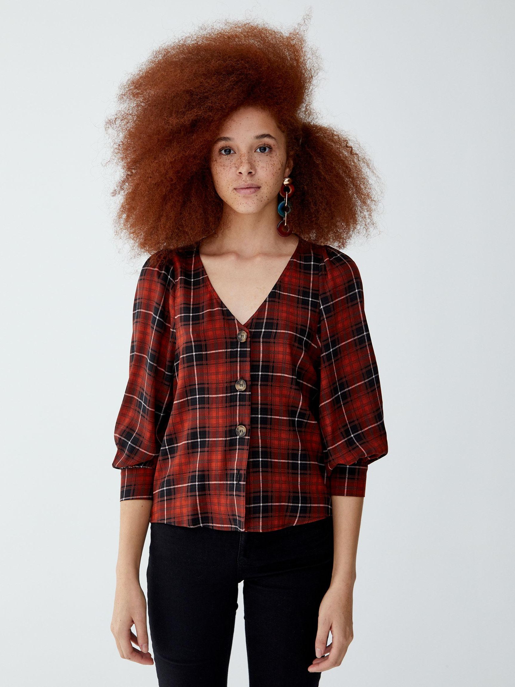 

Блузка Pull & Bear XAZ238290LSTQ S Бордовая с черным