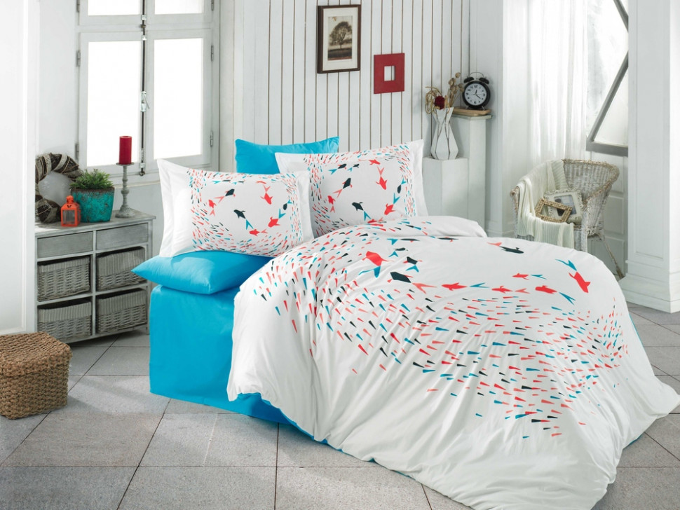 

Постельное белье Poplin Hobby Delfina бирюзовый полуторный
