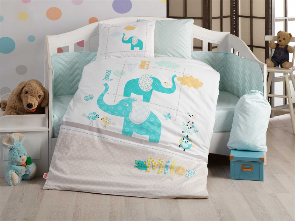 

Постельный комплект для детей Hobby Poplin Bebek Pretty бирюзовый 100x150