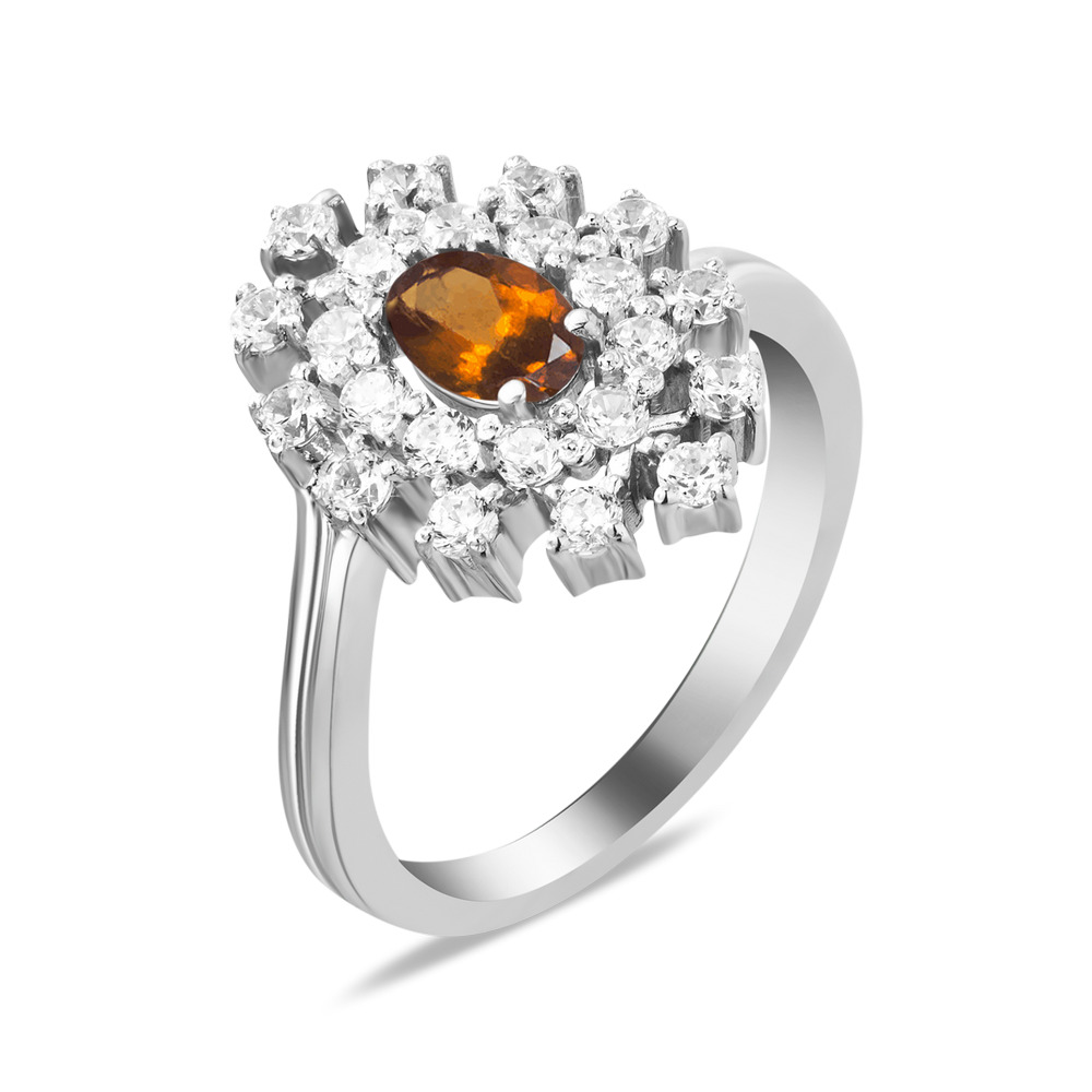 

Серебряное кольцо с гранатом оранжевым и фианитами 010-4310 GS-3272 р-18