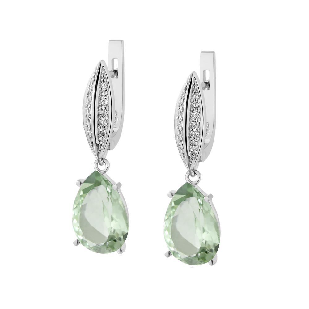 

Серебряные серьги со вставками зеленого кварца 091-6410 GS-4754 р-