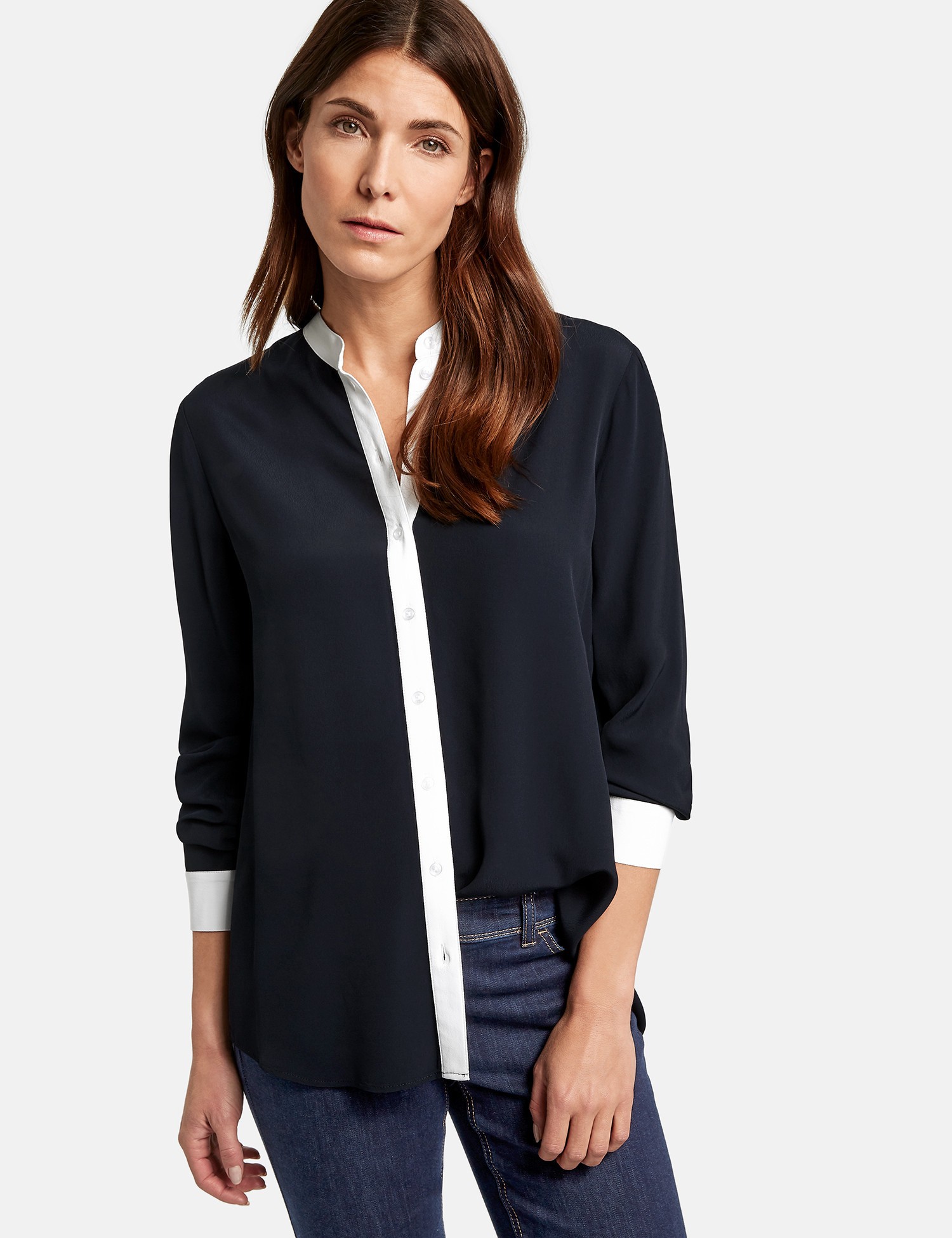 

Рубашка Gerry Weber  Темно-синяя 360008.31429, Рубашка Gerry Weber 36 Темно-синяя 360008.31429