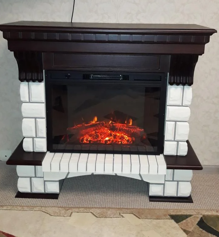

Напольный камин Fireplace Людвиг Белый + Венге с эффектом живого пламени со звуком и обогревом