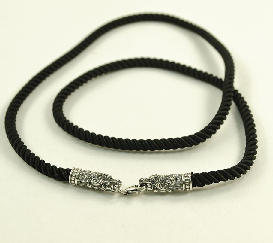

Шелковый ремешок на шею с драконом Maxi Silver 8835