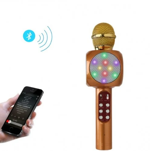 

Беспроводной портативный микрофон для караоке WSTER WS-1816 с подсветкой Bluetooth Золотой