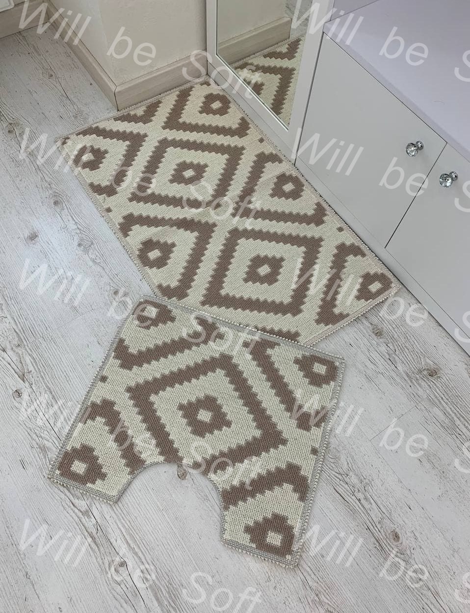 

Комплект ковриков для ванной комнаты Lavanta Home Узоры 60х100 и 60х50 см Молочный 334