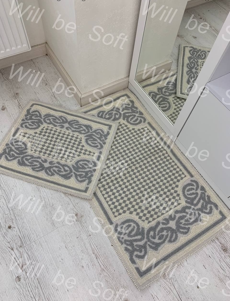 

Комплект ковриков для ванной комнаты Lavanta Home Узоры 60х100 и 60х50 см Бежево Серый с Голубым отливом 608