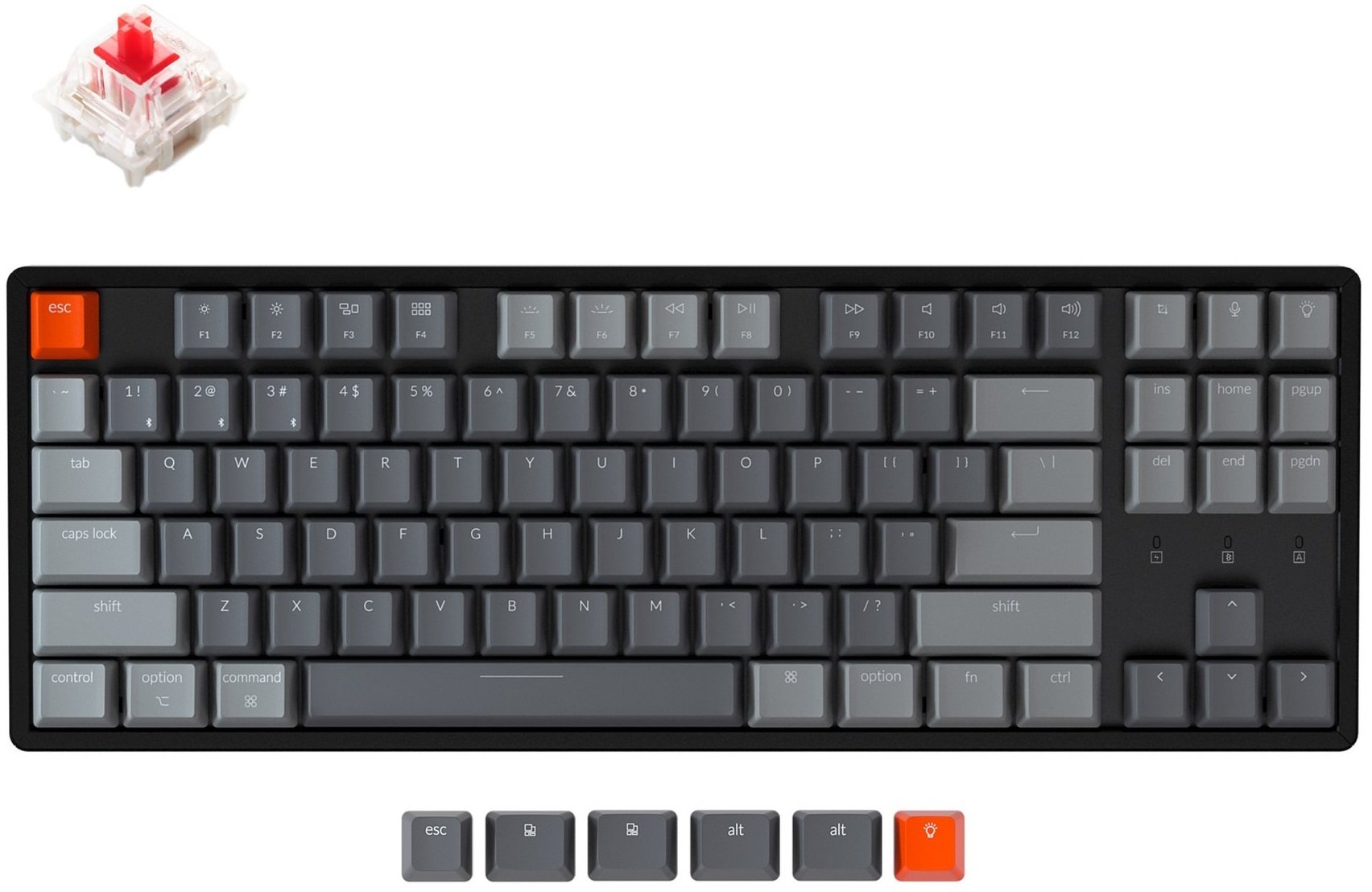 

Клавиатура беспроводная Keychron K8 Aluminum Frame Gateron Red RGB USB/Bluetooth Black (ENG/RU) (K8C1_Keychron)
