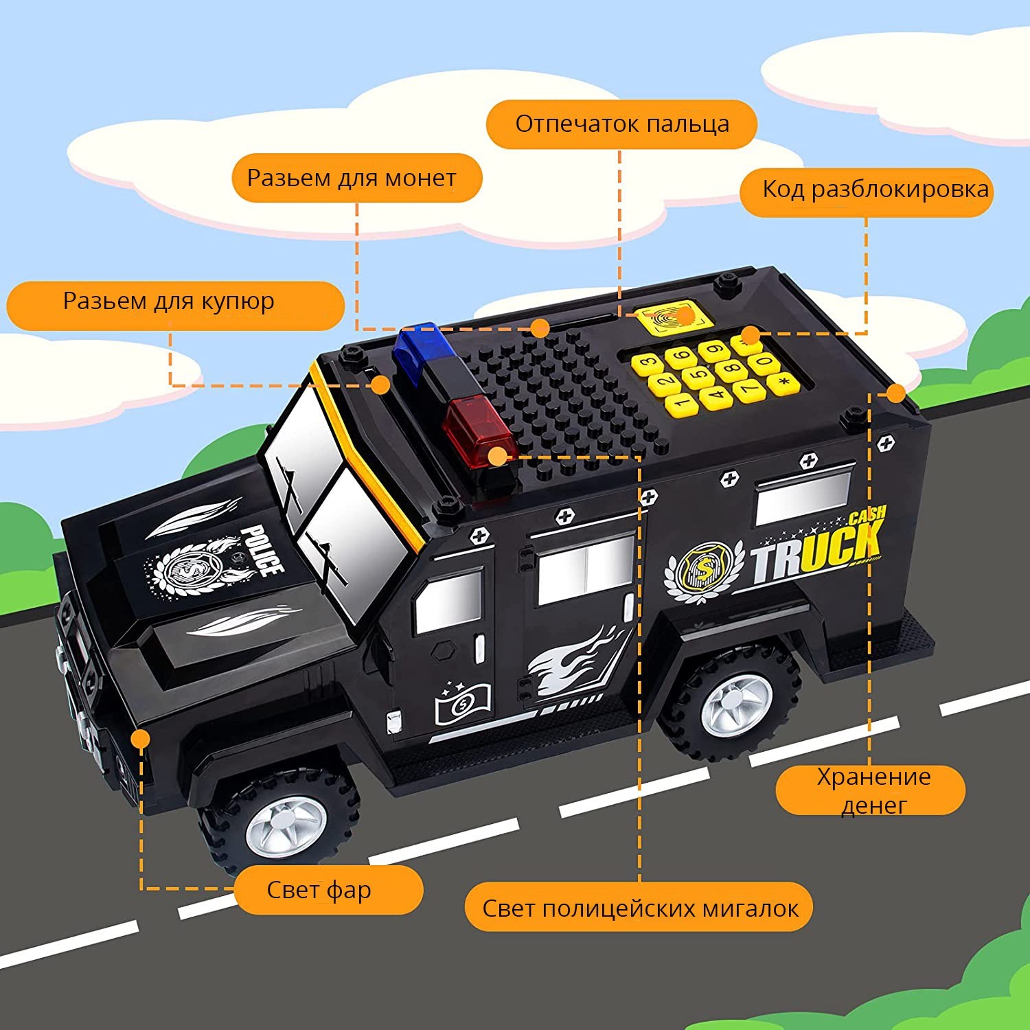 Детская машина сейф-копилка CASH TRUCK с кодовым замком, отпечатком пальца  и конструктором лего – фото, отзывы, характеристики в интернет-магазине  ROZETKA от продавца: Tweezy | Купить в Украине: Киеве, Харькове, Днепре,  Одессе, Запорожье,