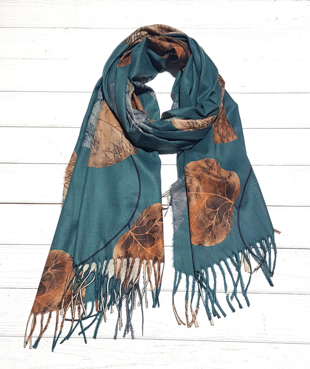 

Кашемировый шарф Листья Cashmere 180*60 см изумрудный