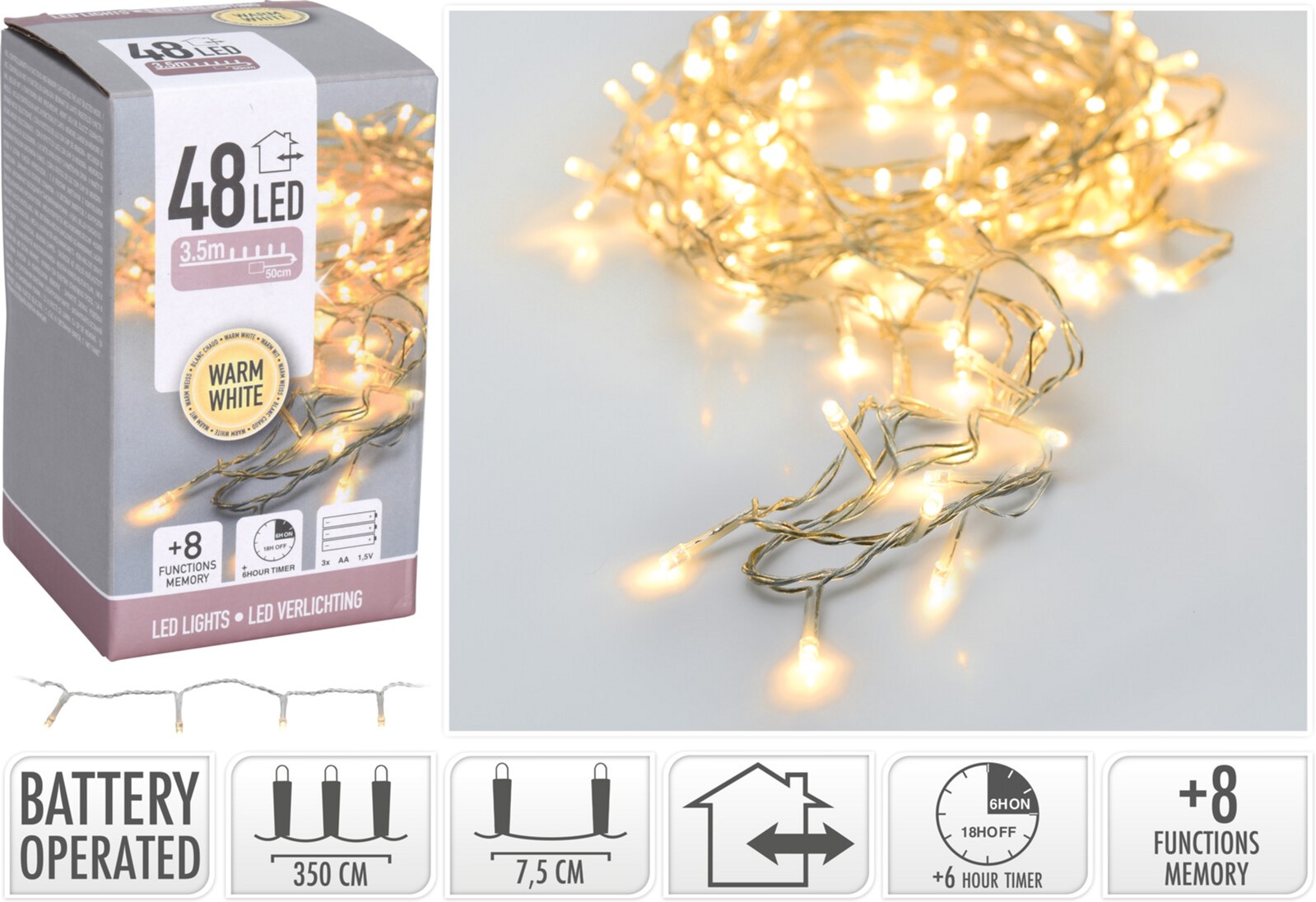 

Гирлянда Christmas Decoration 48 светодиодных лампочек теплого белого цвета 400 см (AX8416210)