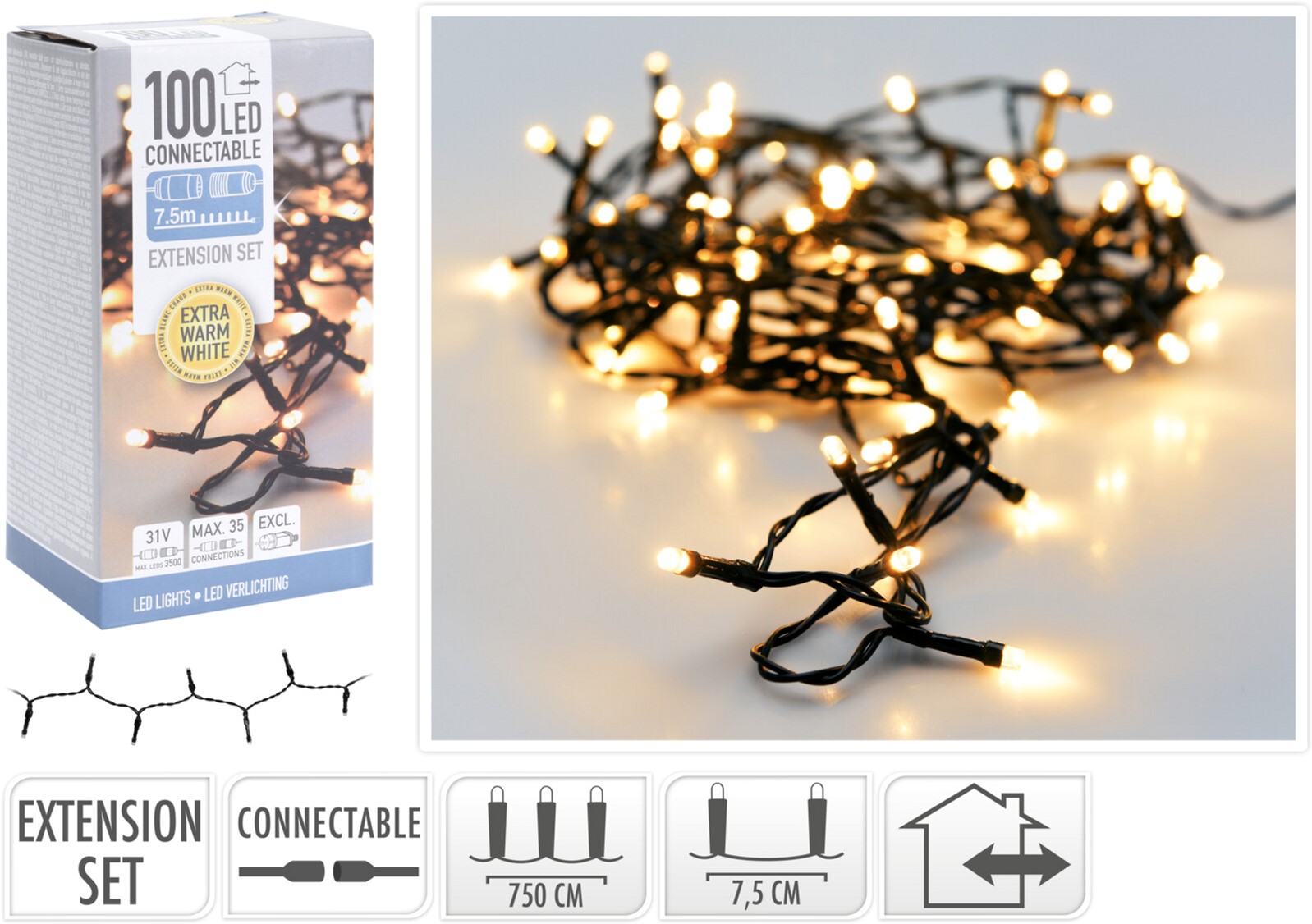 

Гирлянда Christmas Decoration на 100 светодиодных лампочек теплого белого цвета 7.5 м (AX8439910)