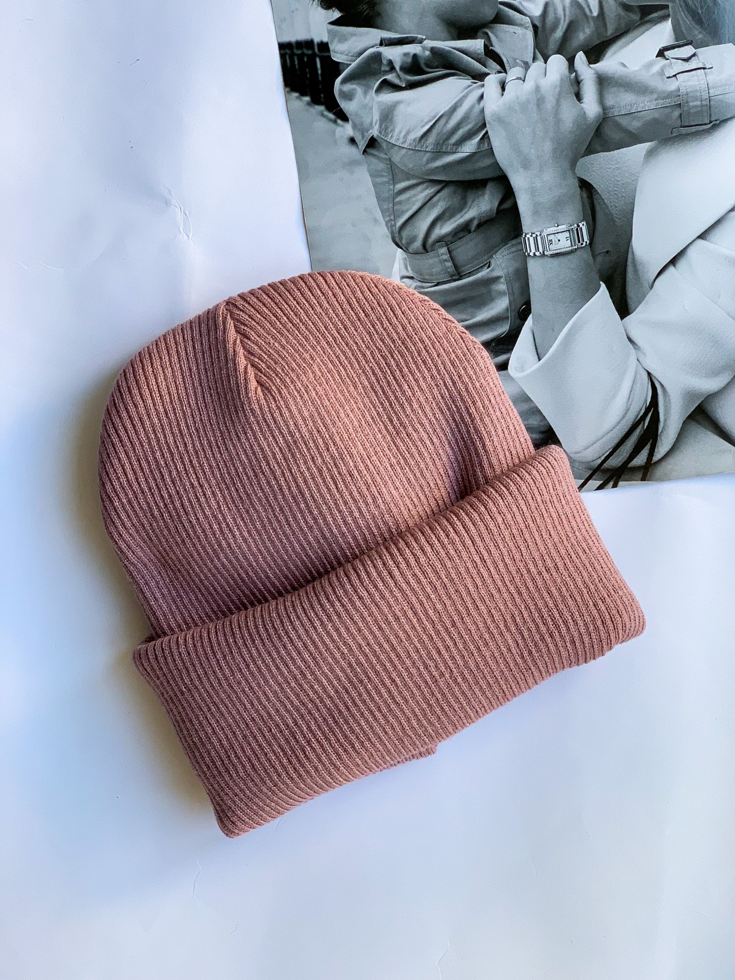 

Шапка с отворотом  темная пудра, Шапка с отворотом One Size темная пудра