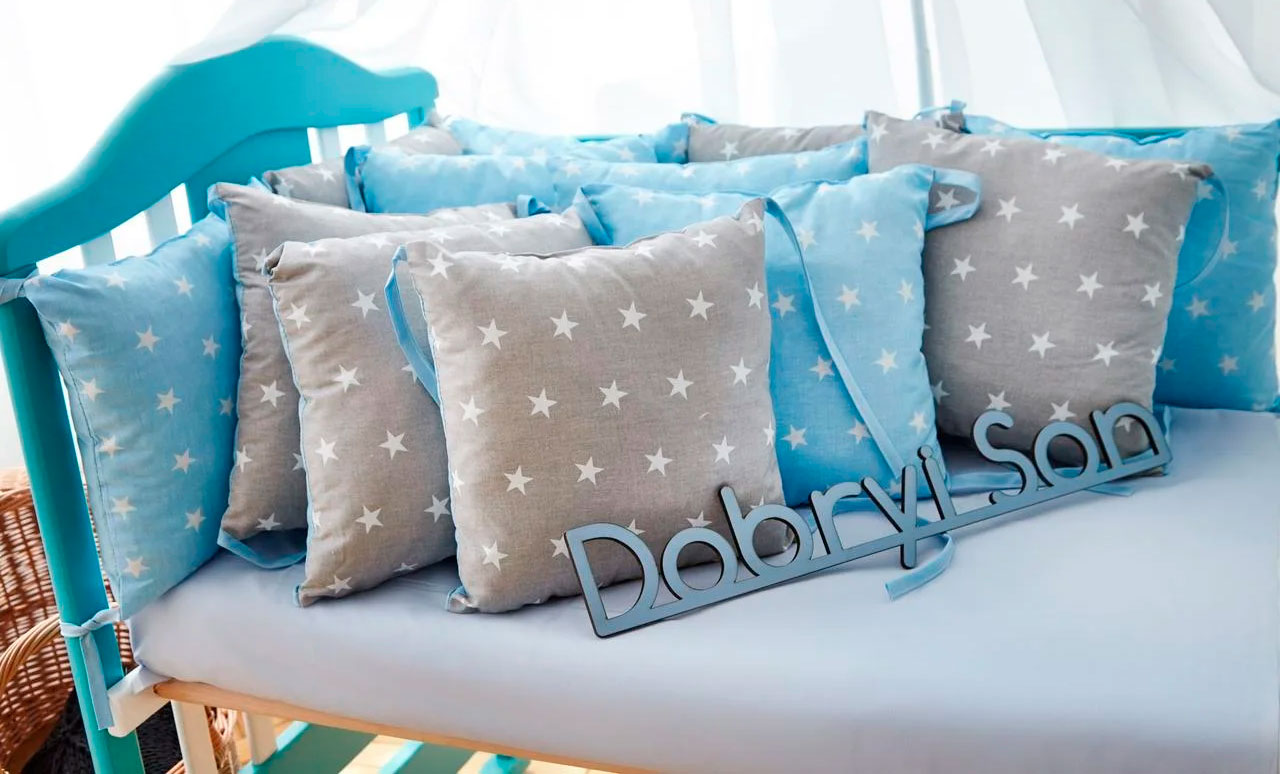 

Защита в кроватку Добрый Сон от комплекта Облачко 12 шт серо-голубой звезды (3-05-1/13)