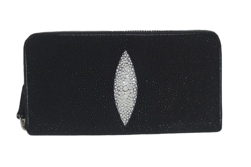 

Кошелек Stingray Leather из кожи ската на змейке черный