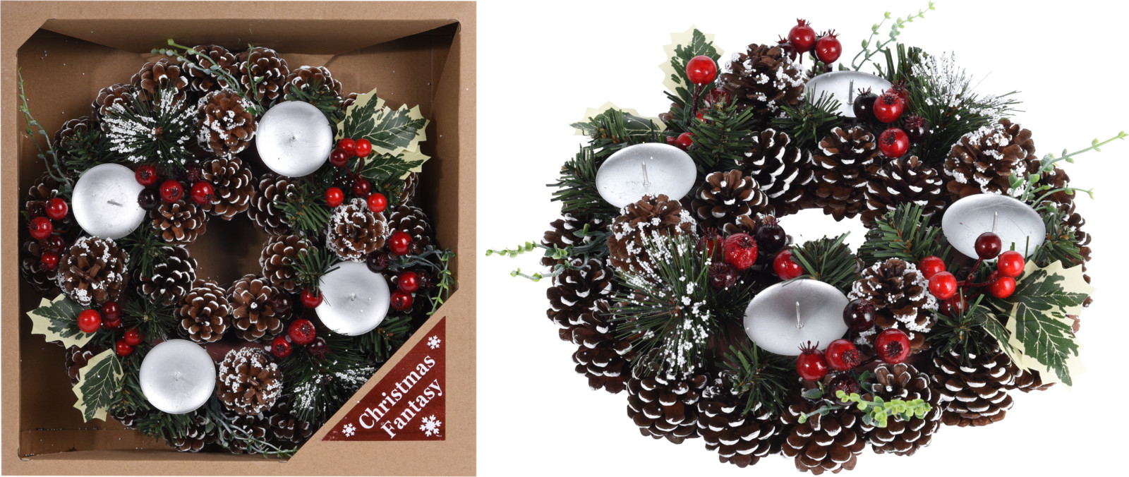 

Рождественский венок Christmas Decoration с 4 подсвечниками 28 см (AKB001870)