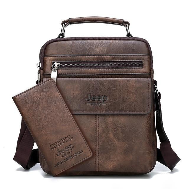 

Мужская брендовая кожаная сумка через плечо Jeep Buluo Brown + кошелек