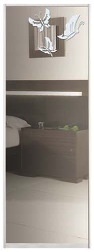 

Дверь (раздвижная система ) пескоструй бабочки на зеркале серебро рисунок 57 к шкафу-купе 65 x 270 см