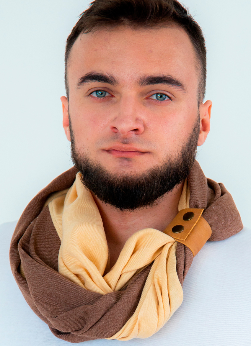 

Кашемировый шарф My Scarf с кожаной застежкой коричнево-желтый (705)