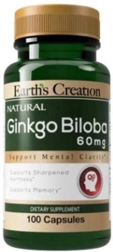 

Добавка для мозга и психики Earths Creation Ginkgo Biloba 120 мг 60 капсул (608786009349)