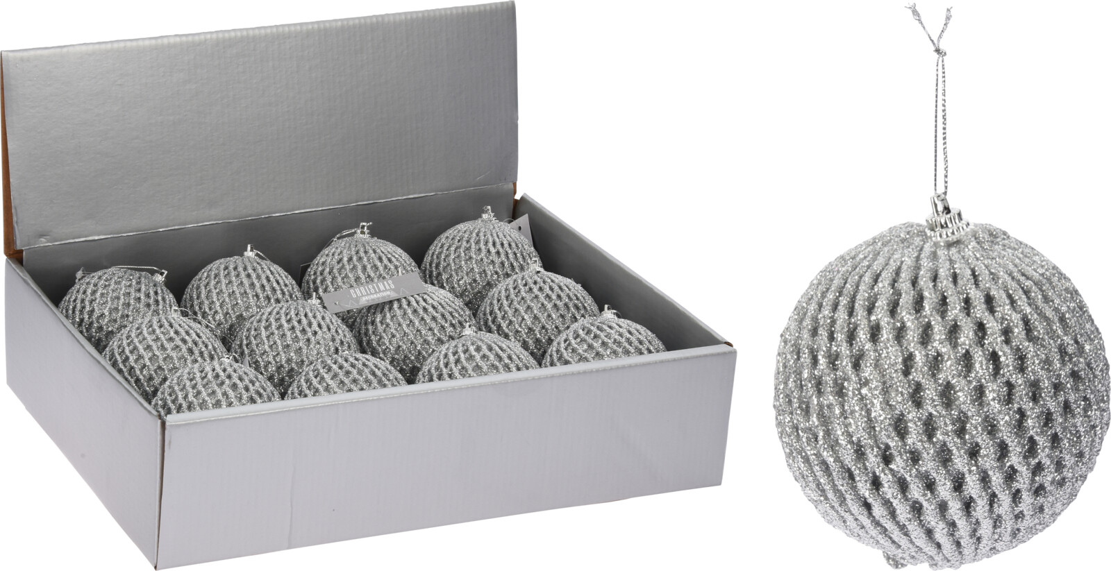

Набор елочных шаров Christmas Decoration 8 см 12 шт серебро (CAA126410)