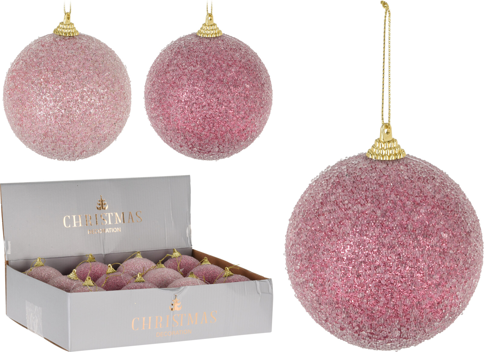 

Набор елочных шаров Christmas Decoration 8 см 12 шт розовый (CAA130480)