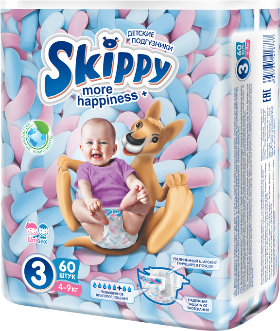 Акція на Подгузники детские Skippy More Happiness Размер 3 4-9 кг 60 шт (6957931418777) від Rozetka UA
