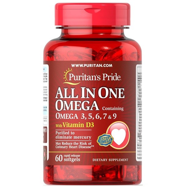 

Жирные кислоты Puritan's Pride Omega 3, 5, 6, 7, 9 с Витамином D3 60 капсул