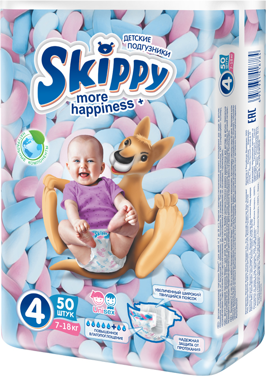 

Подгузники детские Skippy More Happiness Размер 4 7-18 кг 50 шт (6957931418784)