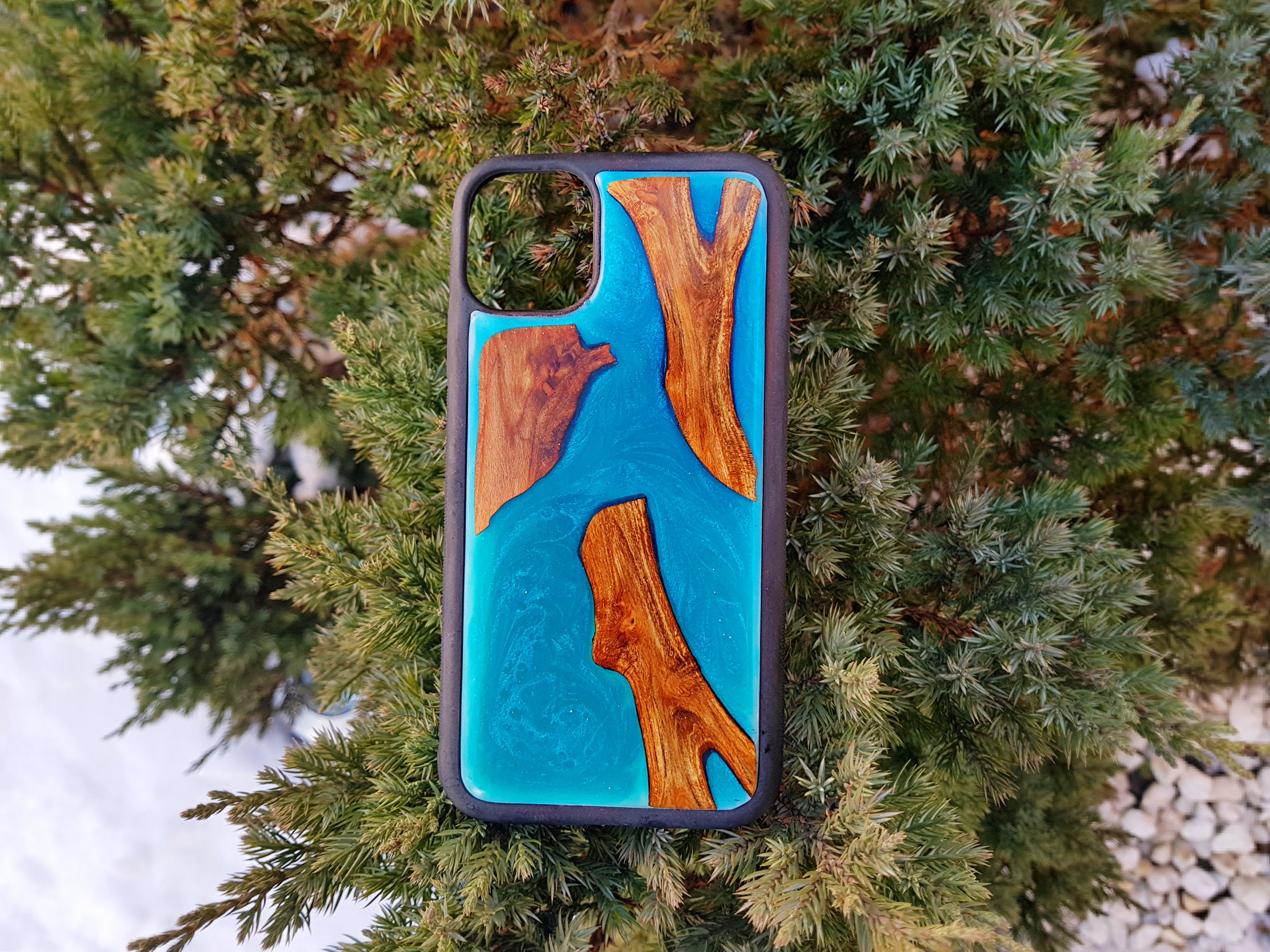 

Чехол на айфон 11 Pro ручної роботи WoodWork Blue