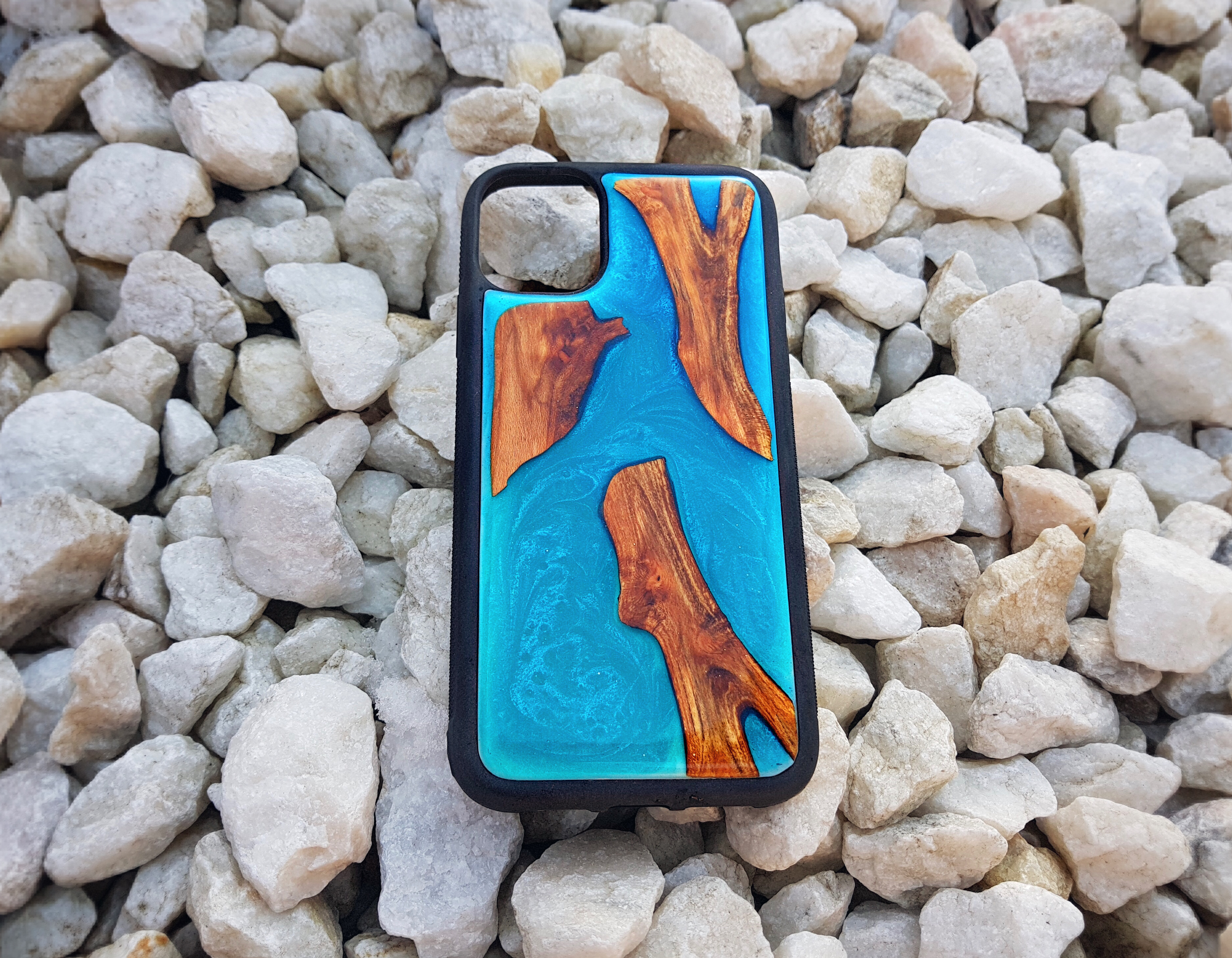 

Чехол на айфон 11 Pro Max ручної роботи WoodWork Blue